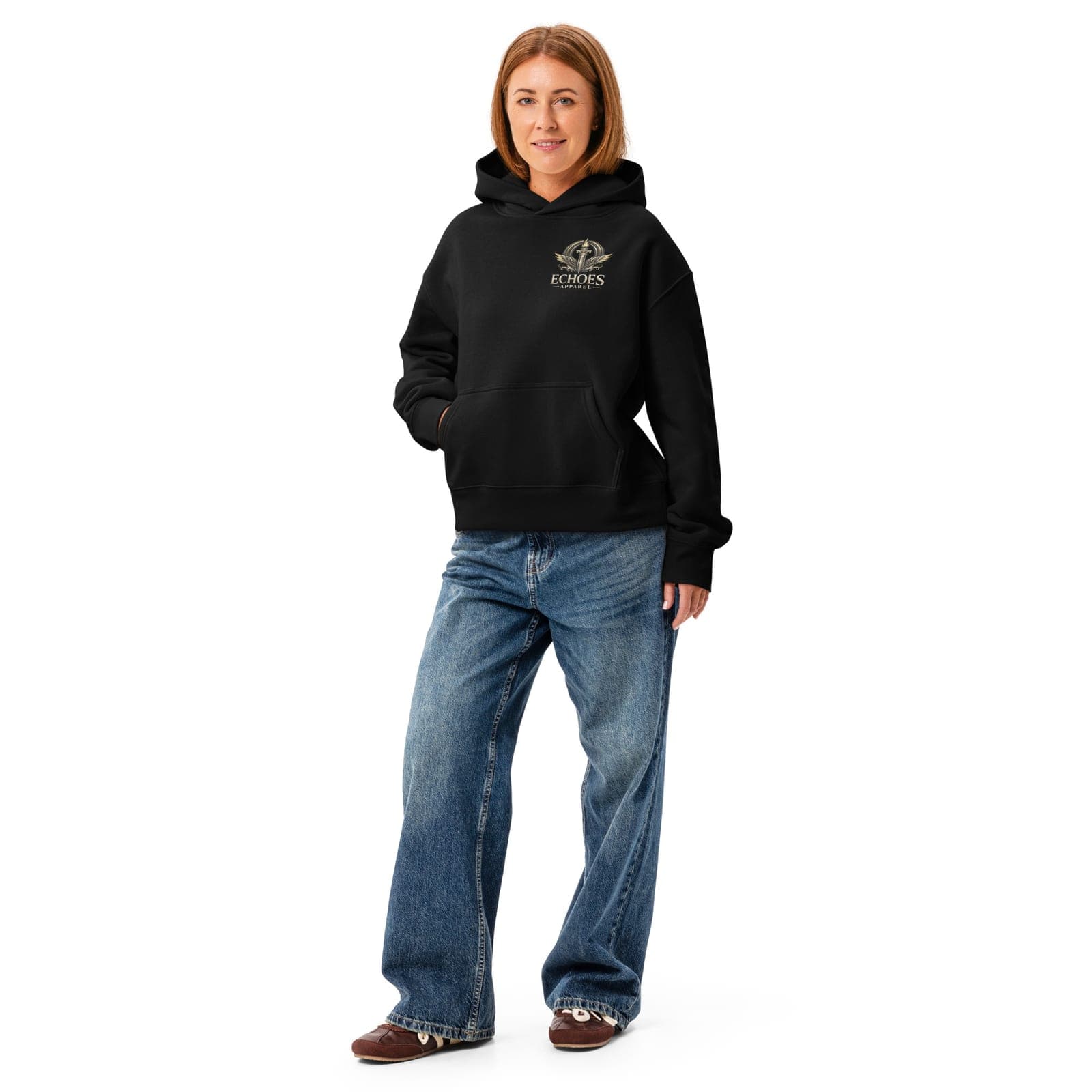 Athena's Wisdom Hoodie, Black, Front, worn