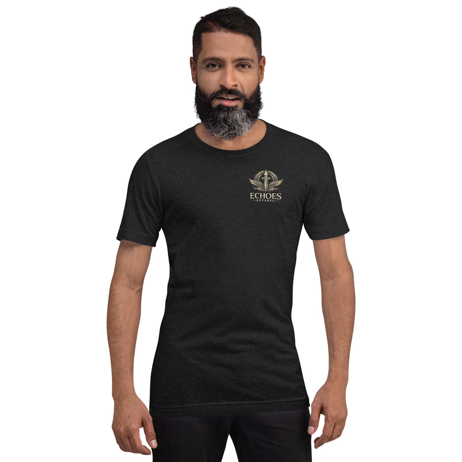 Faith Over Fear T-Shirt, Black Heather, Front, worn