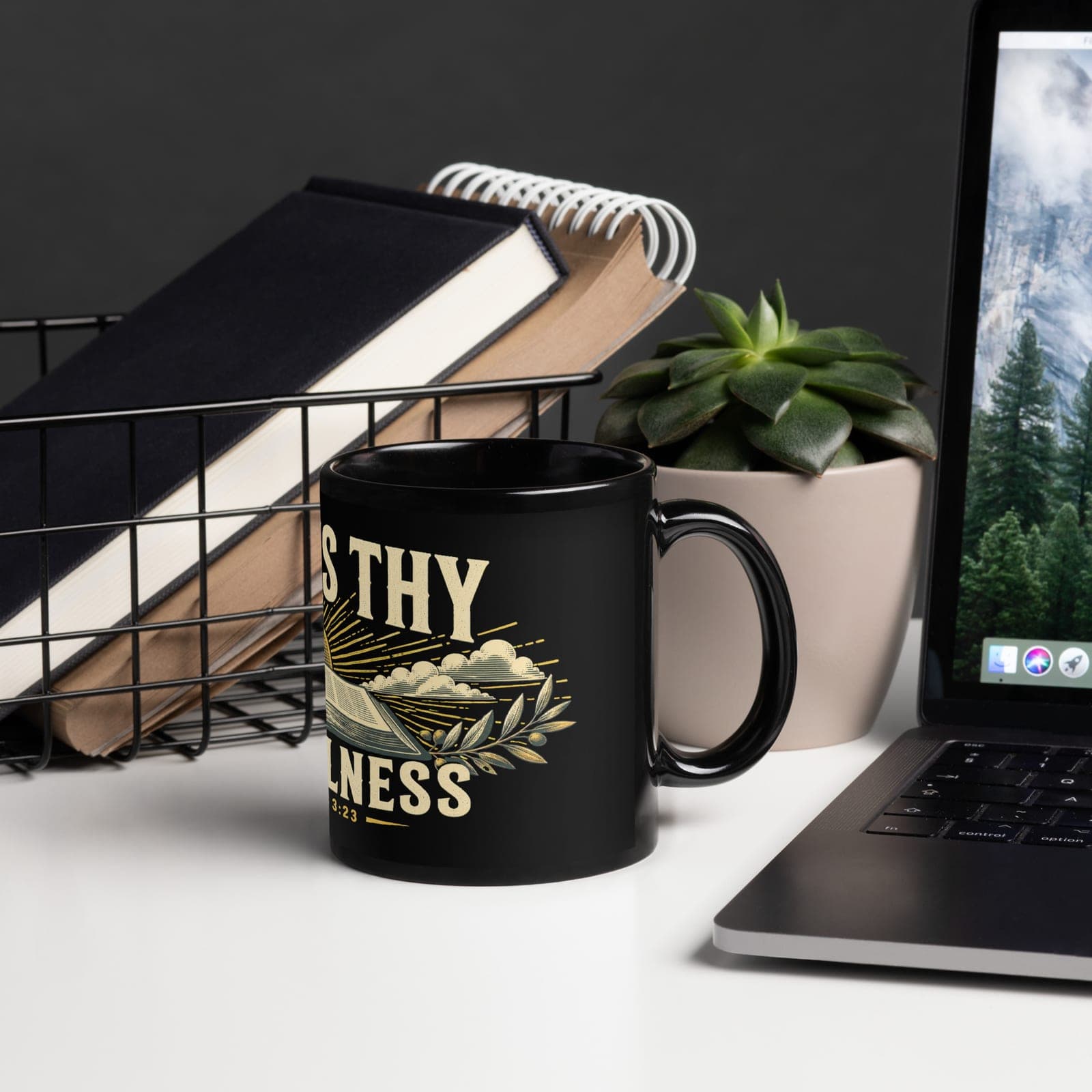 Great Is Thy Faithfulness Mug, Black, Front, worn