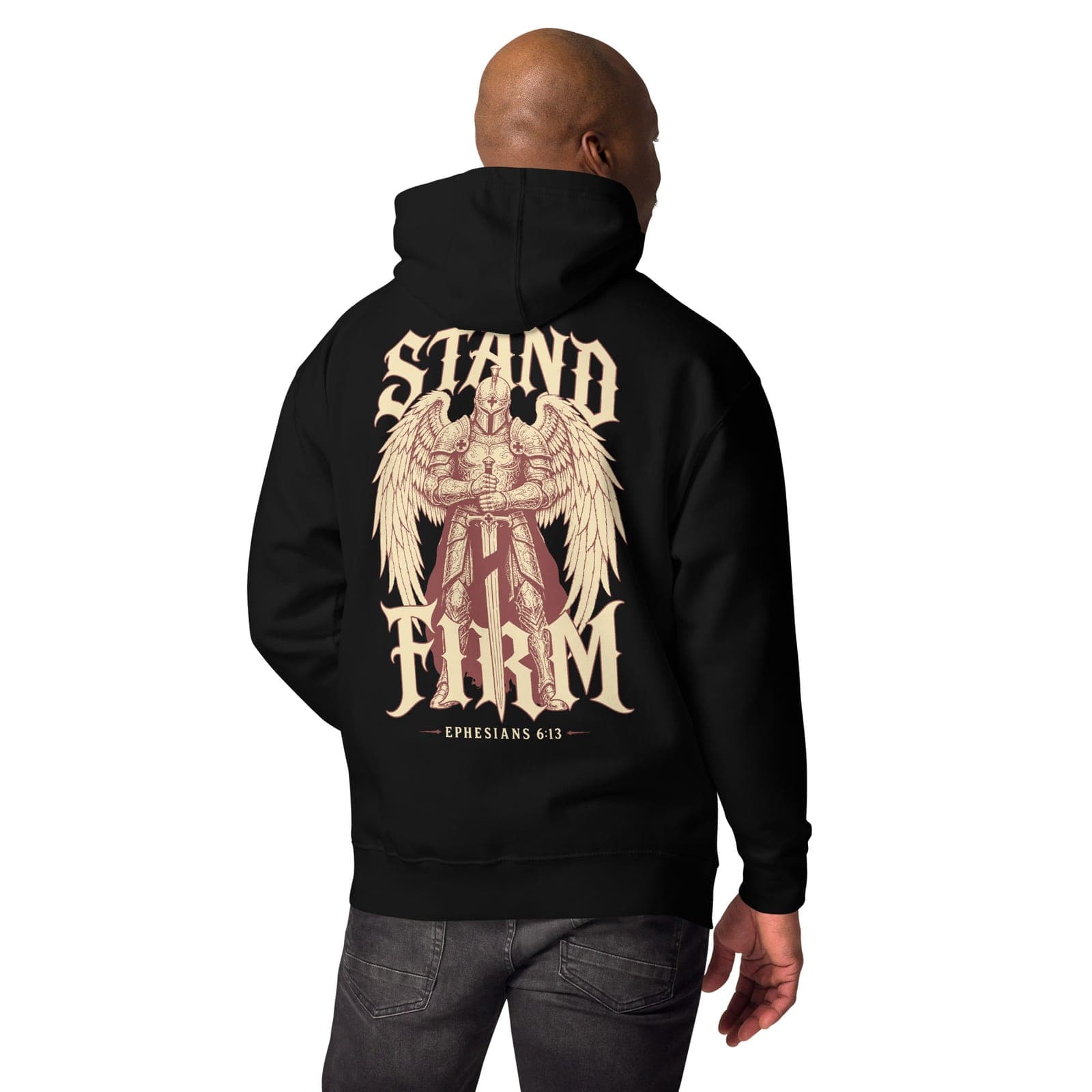 Stand Firm Hoodie, Black, Back, worn