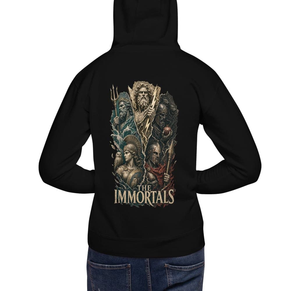 The Immortals Hoodie, Black, Back, worn