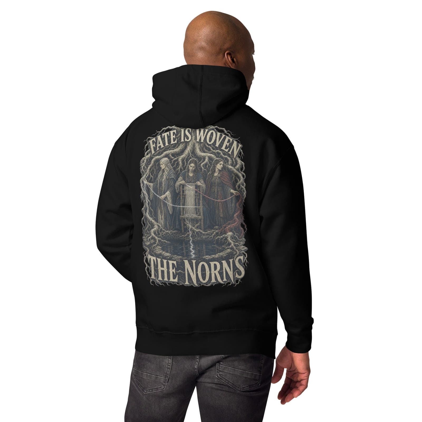 The Norns Hoodie, Black, Back, worn