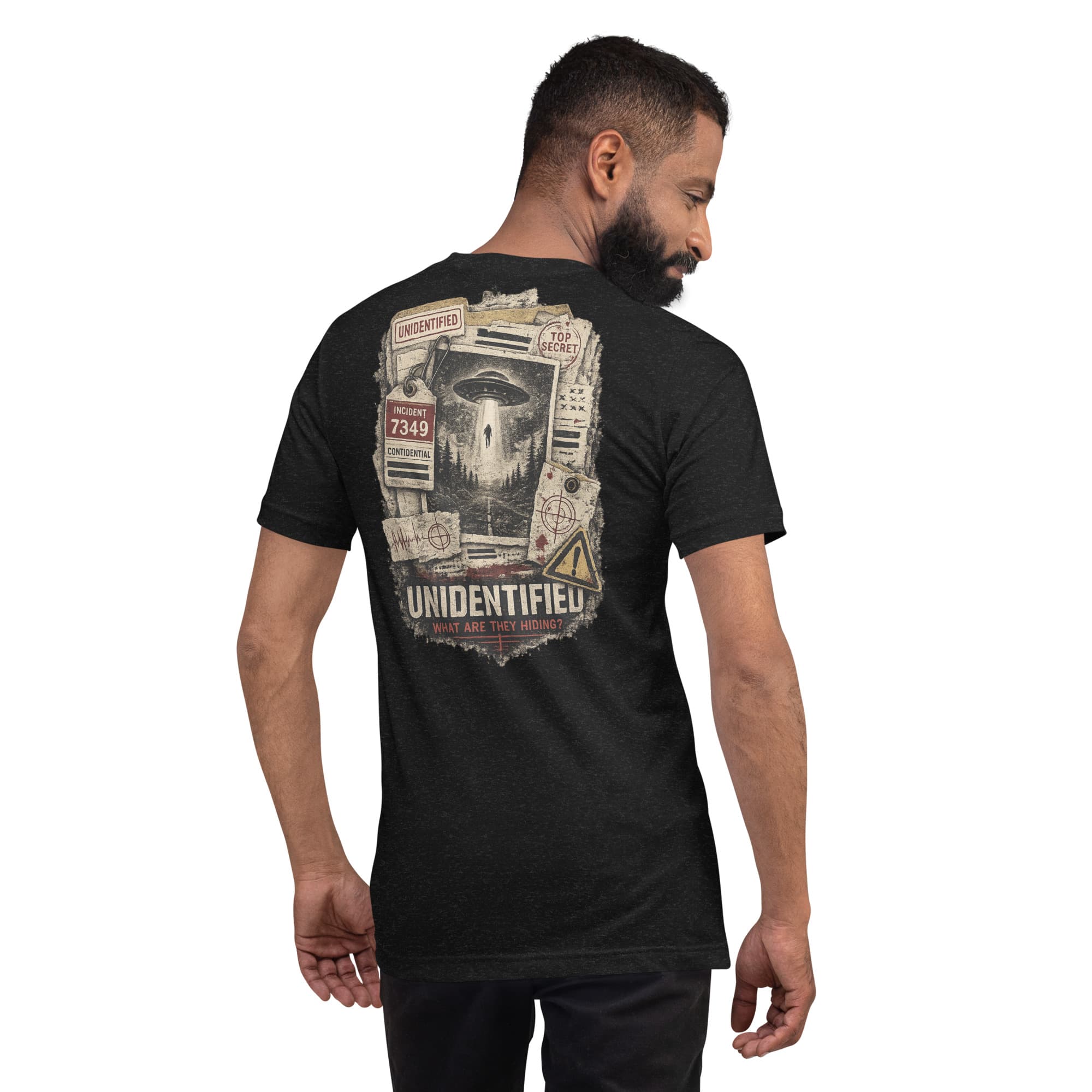 Unidentified T-Shirt, Black Heather, Back, worn