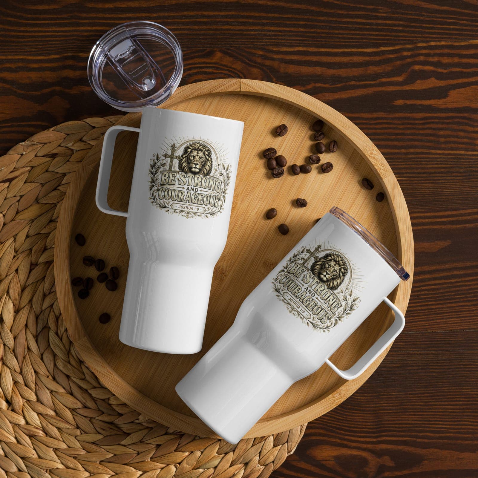 Be Strong And Courageous Travel Mug, White