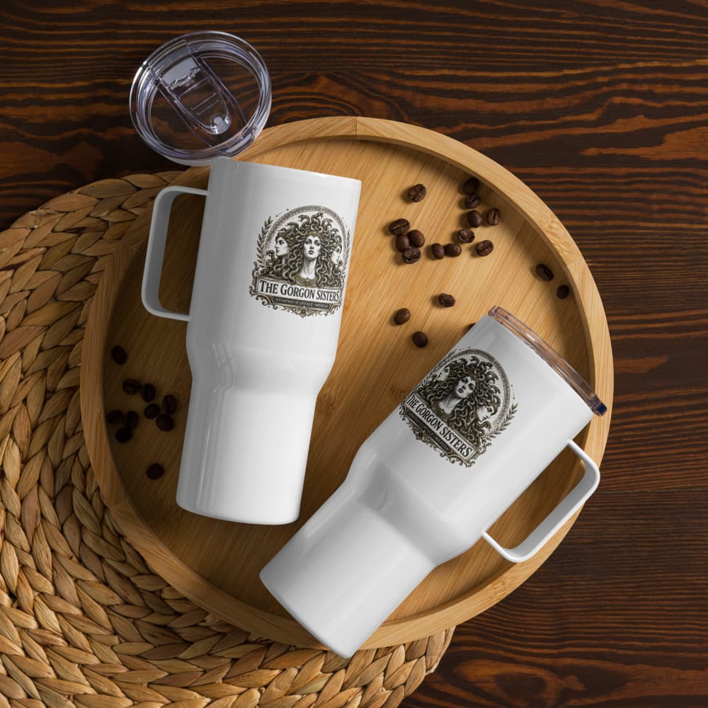 Gorgon Sisters Travel Mug, White